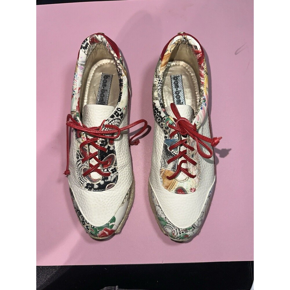 Bon Bonite Espadrille Lace-Up Sneakers- Floral & Abstract Print,  Handmade SZ 35